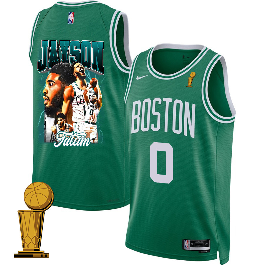 Jayson Tatum 0 Boston Celtics 2024 Legacy of The Legend Icon Edition Final Champions Patch Green NBA Jersey Men's