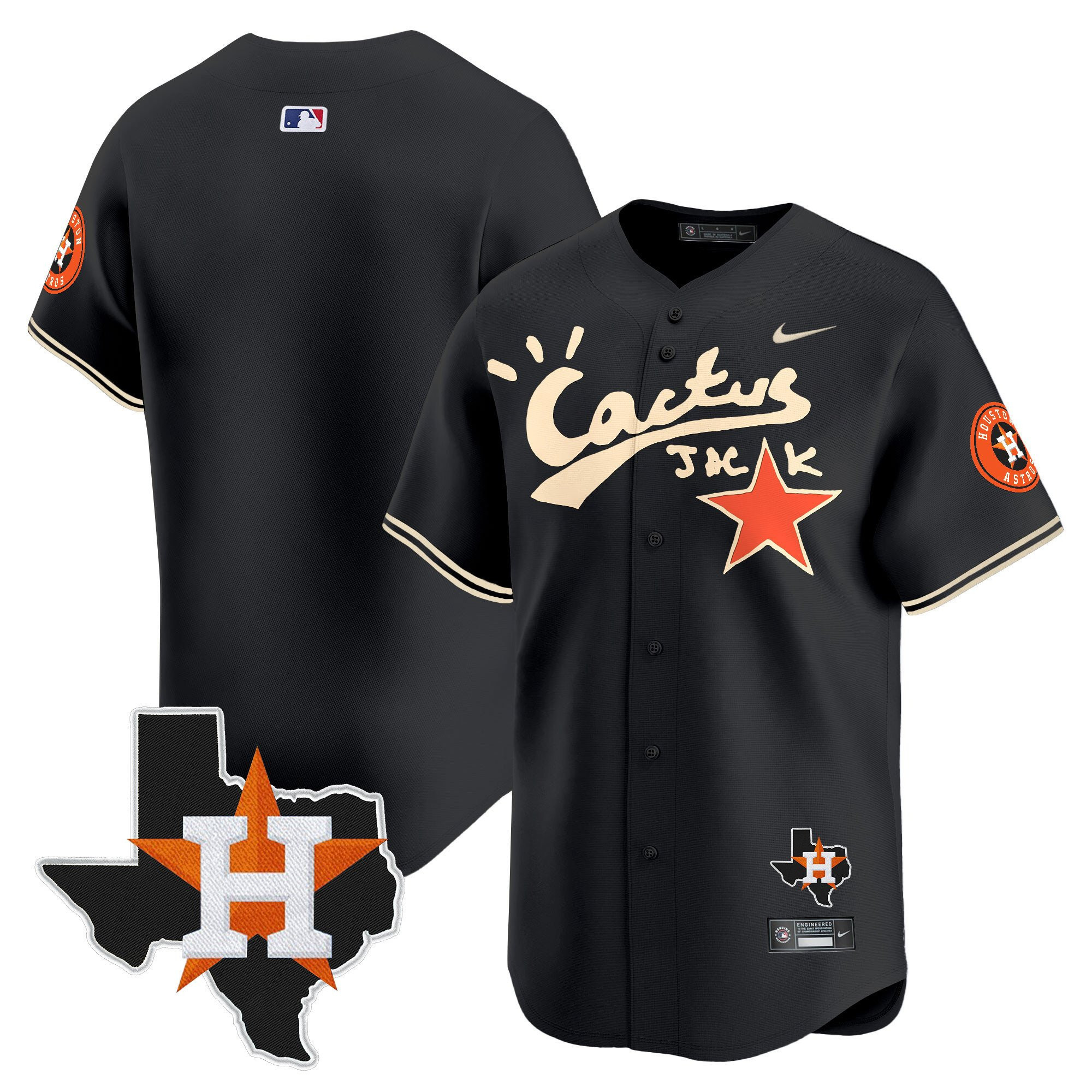 Houston Astros Cactus Jack Houston Patch Limited Black MLB Jersey Men's