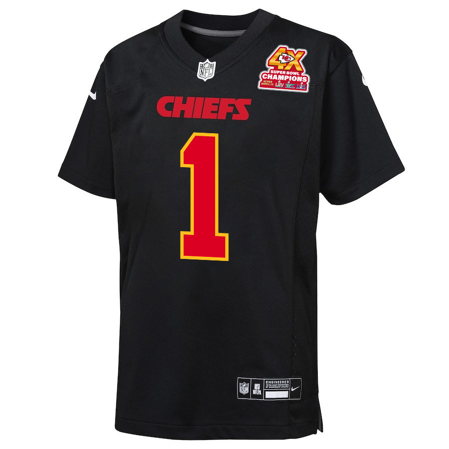 La_Mical Perine 29 Kansas City Chiefs Super Bowl LVIII Champions 4X Fashion Game Carbon Black NFL Jersey Youth