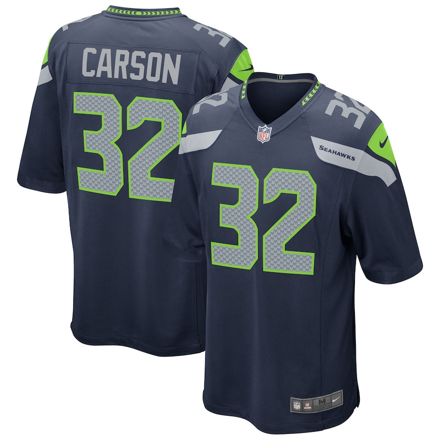 Chris Carson 32 Seattle Seahawks Game Navy NFL Jersey Men's