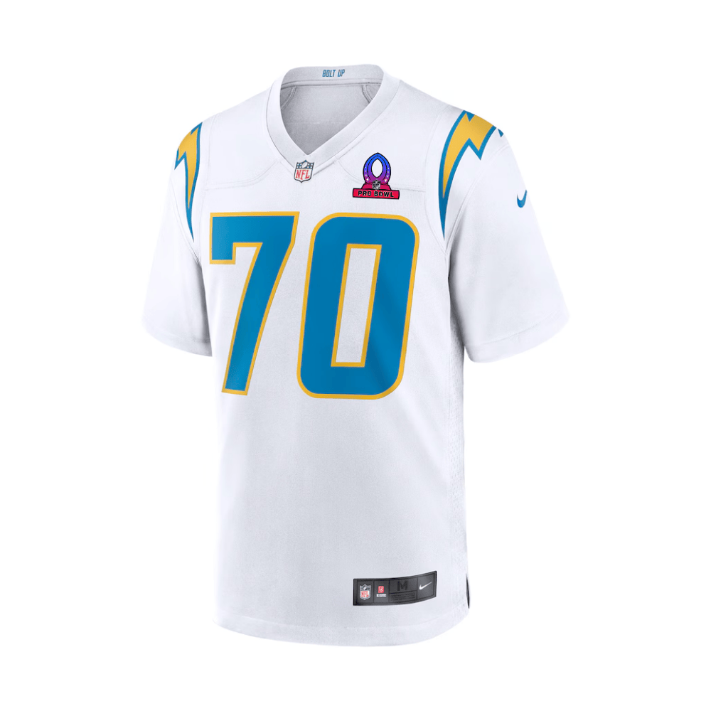 Rashawn Slater 70 Los Angeles Chargers 2025 Pro Bowl Patch Game White NFL Jersey Men's
