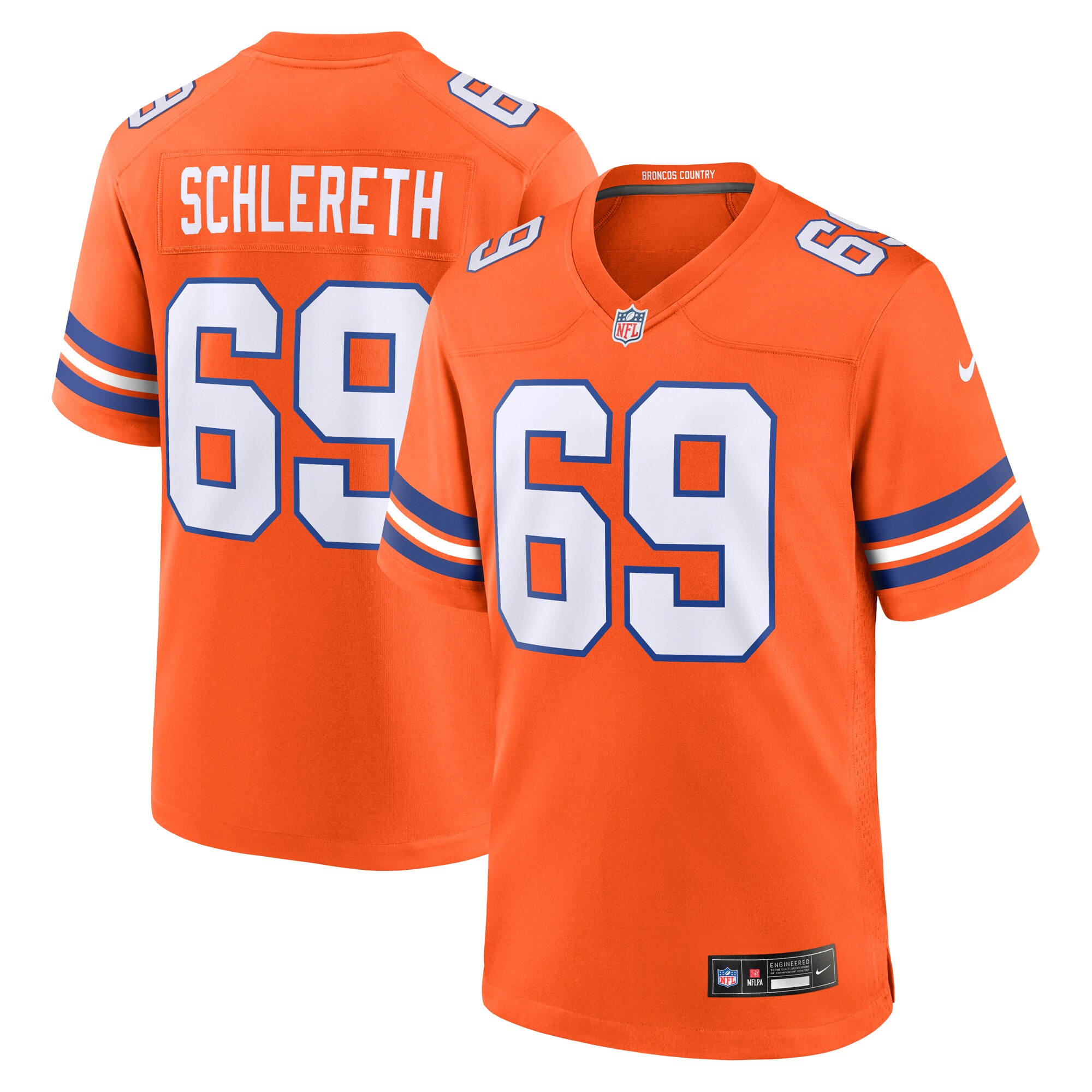 Denver Broncos Mark Schlereth Orange Mile High Collection 1977 Throwback Retired Player Game NFL Jersey Men's
