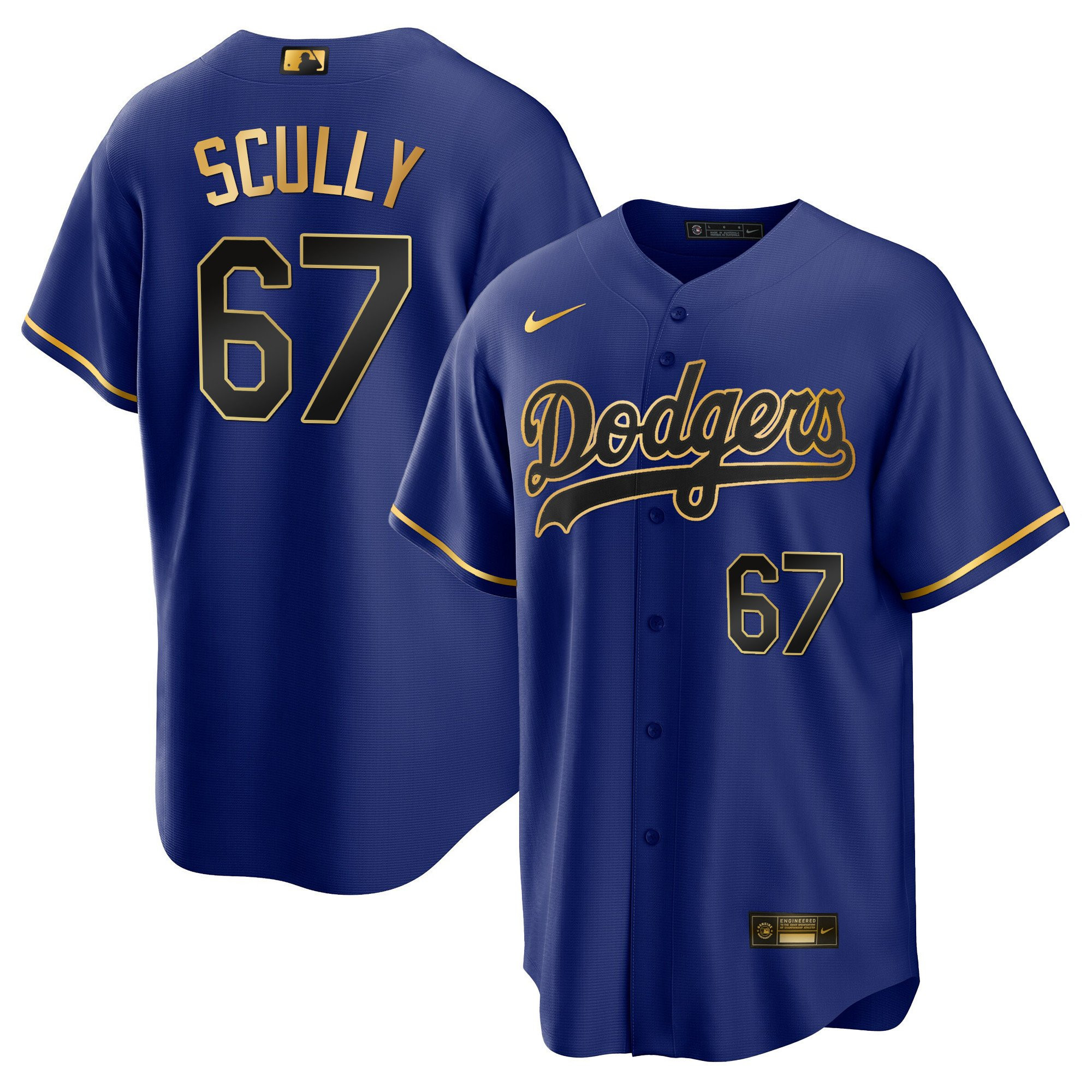 Vin Scully 67 Los Angeles Dodgers Cool Black Royal MLB Jersey Men's