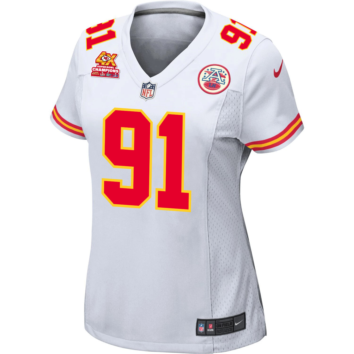Derrick Nnadi 91 Kansas City Chiefs Super Bowl LVIII Champions 4X Game White NFL Jersey Women's