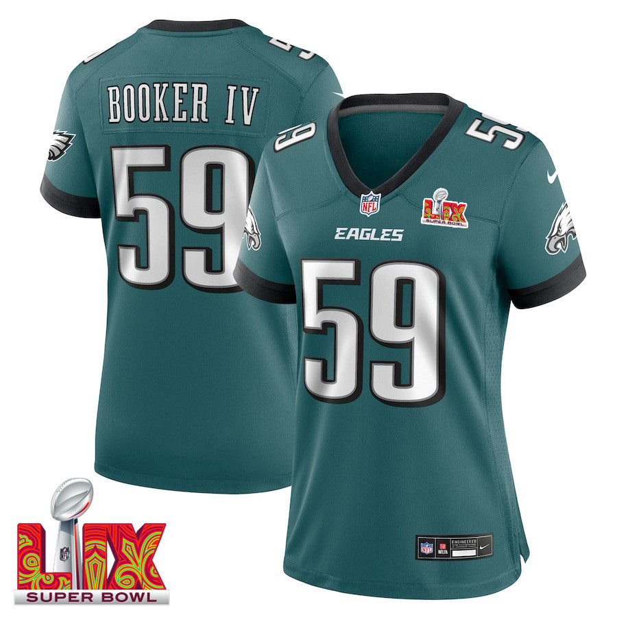 Thomas Booker IV #59 Philadelphia Eagles Super Bowl LIX Midnight Green NFL Jersey Women's