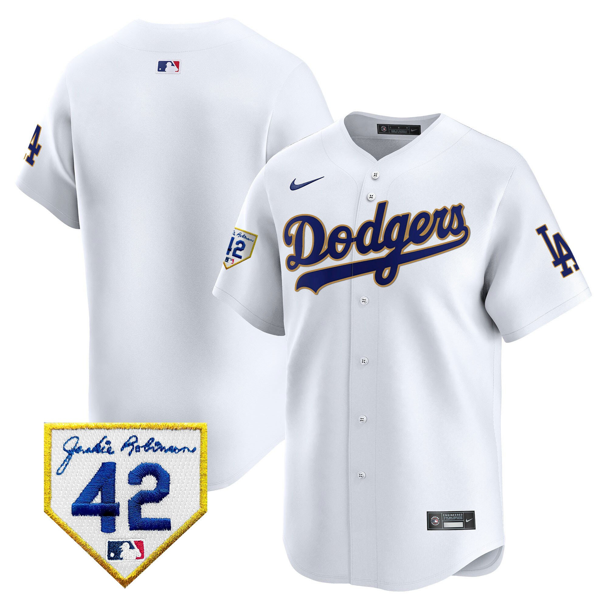 Los Angeles Dodgers 2024 Jackie Robinson Patch White MLB Jersey Men's