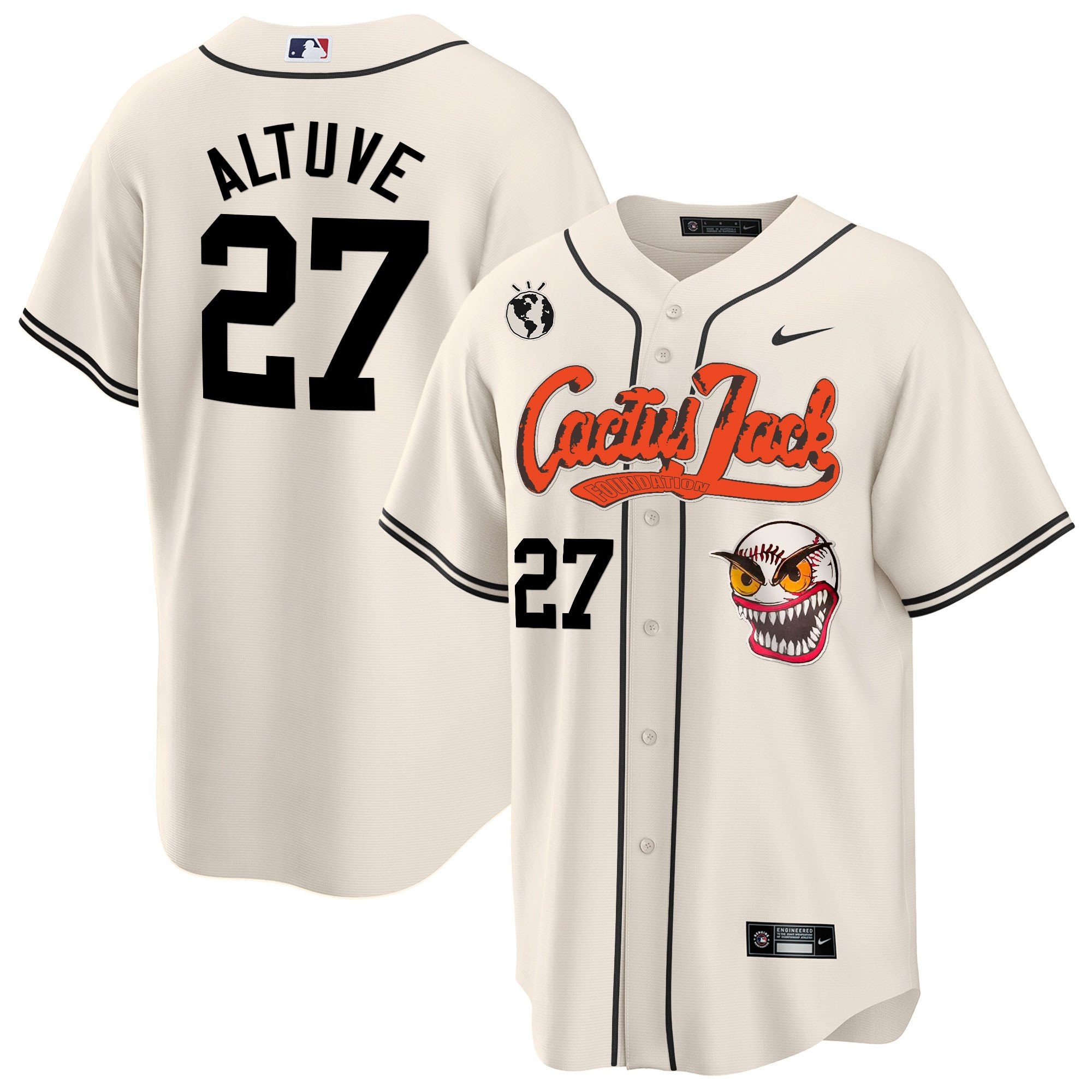 Jose Altuve 27 Houston Astros Cactus Jack Cream Men MLB Jersey Men's