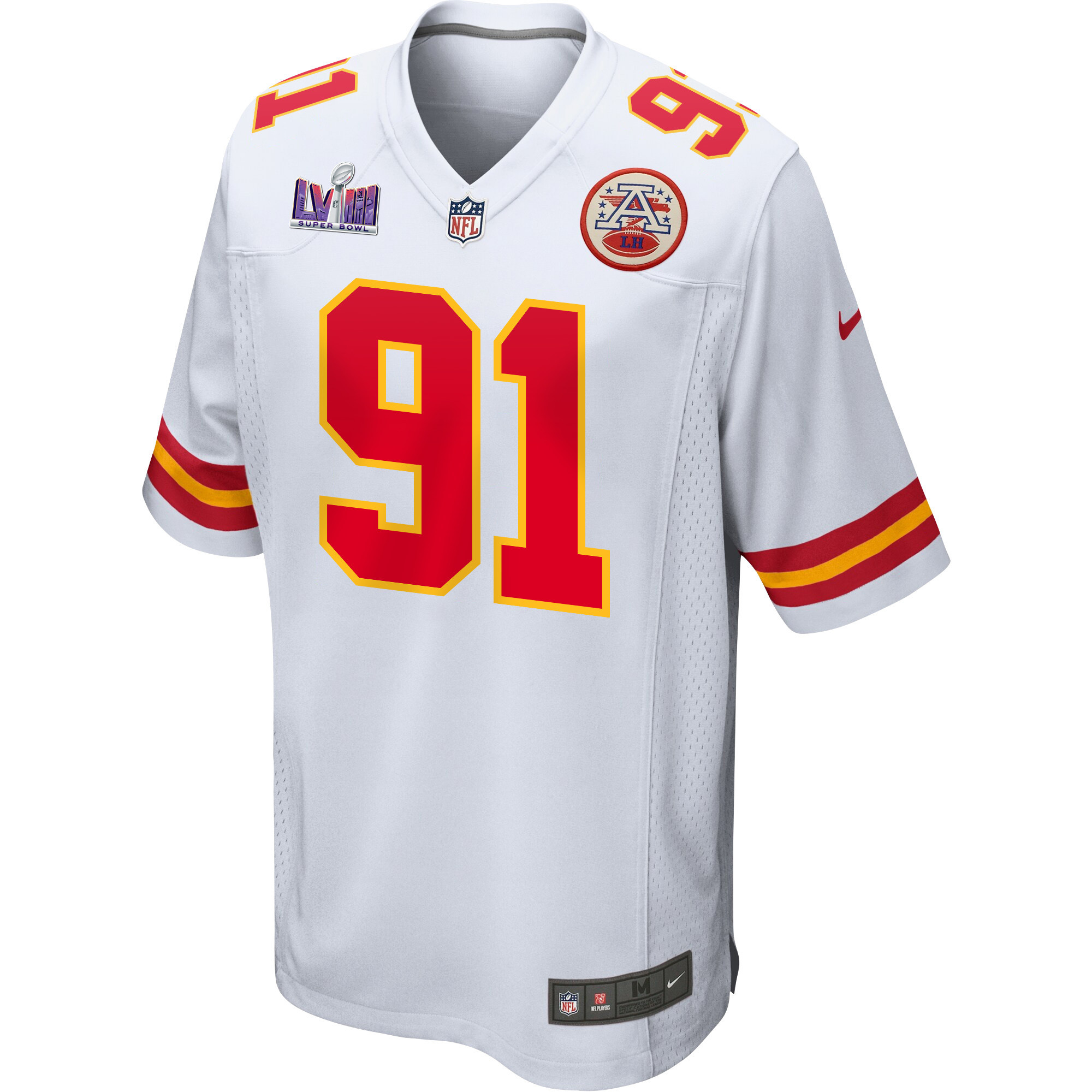 Derrick Nnadi 91 Kansas City Chiefs Super Bowl LVIII Patch Game White NFL Jersey Men's
