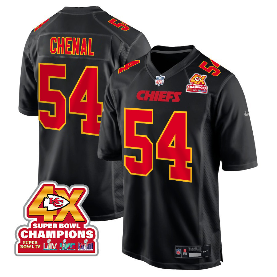 Leo Chenal 54 Kansas City Chiefs Super Bowl LVIII Champions 4X Fashion Game Carbon Black NFL Jersey Men's