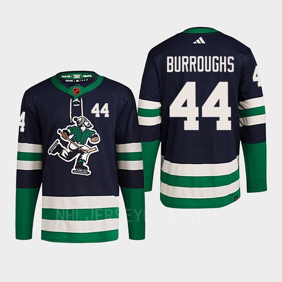 Kyle Burroughs 44 Reverse Retro 2.0 2022 Vancouver Canucks Navy Primegreen NHL Jersey Men's
