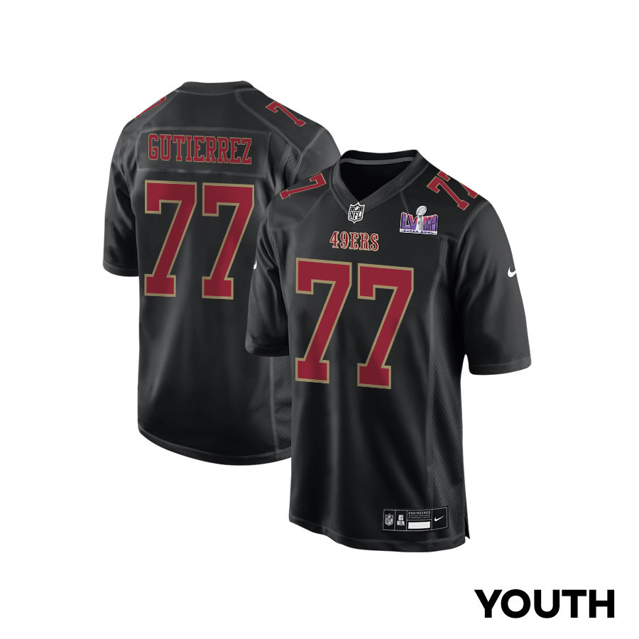 Alfredo Gutierrez 77 San Francisco 49ers Super Bowl LVIII Patch Fashion Game Carbon Black NFL Jersey Youth