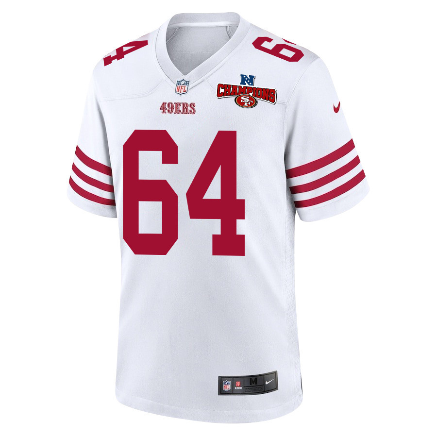 Jake Brendel 64 San Francisco 49ers NFC Champions Patch Game White NFL Jersey Men's