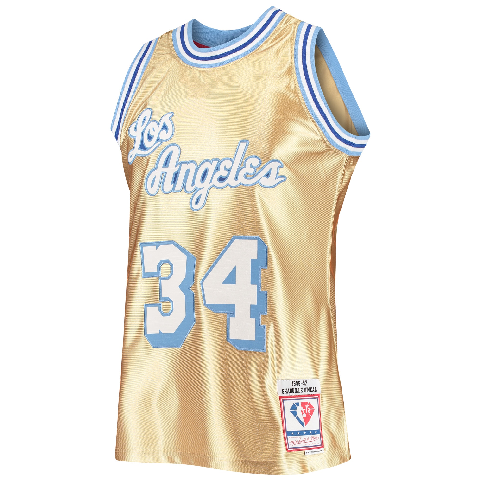 Mitchell Ness Shaquille O'Neal Gold Los Angeles Lakers 75th Anniversary 1996/97 Hardwood Classics Swingman NBA Jersey Men's