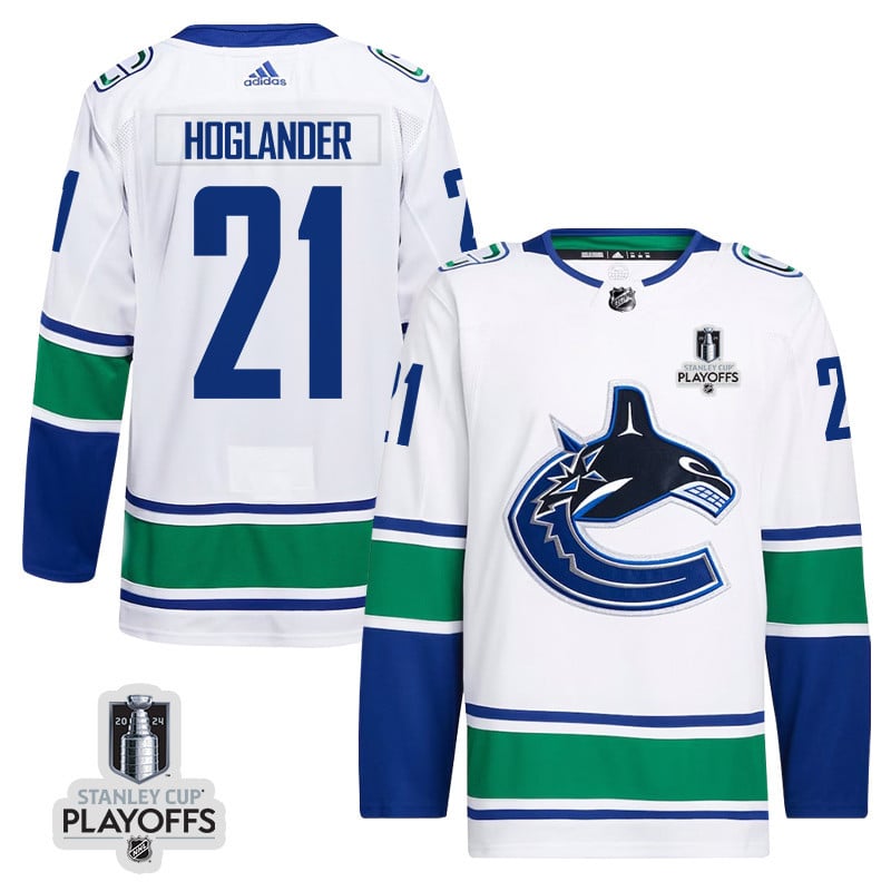 Nils Hoglander 21 Vancouver Canucks 2024 Playoffs Patch Away White NHL Jersey Men's