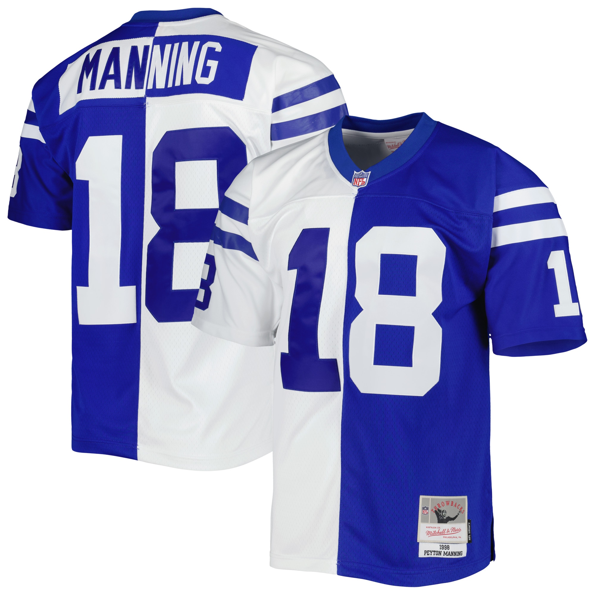 Indianapolis Colts Peyton Manning Mitchell Ness Royal/White 1998 Split Legacy NFL Jersey Men's
