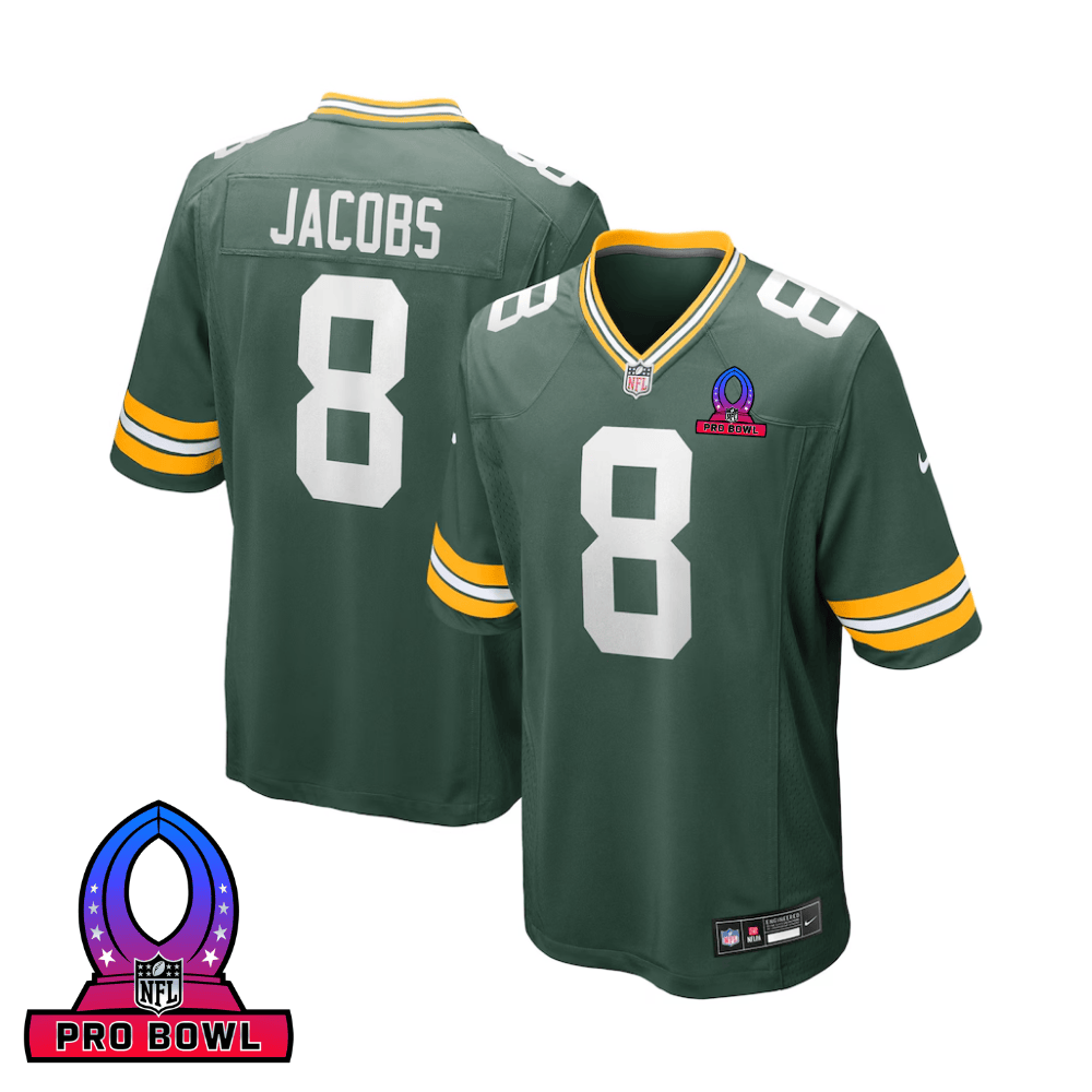 Josh Jacobs 8 Green Bay Packers 2025 Pro Bowl Patch Game Green NFL Jersey Men's