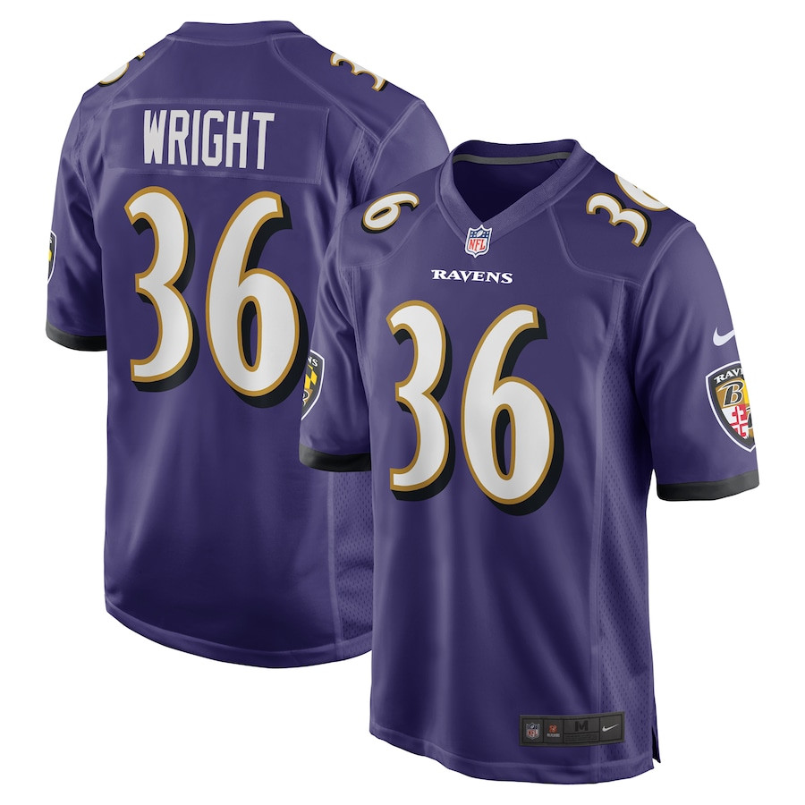 Owen Wright 36 Baltimore Ravens Team Game Purple NFL Jersey Men's