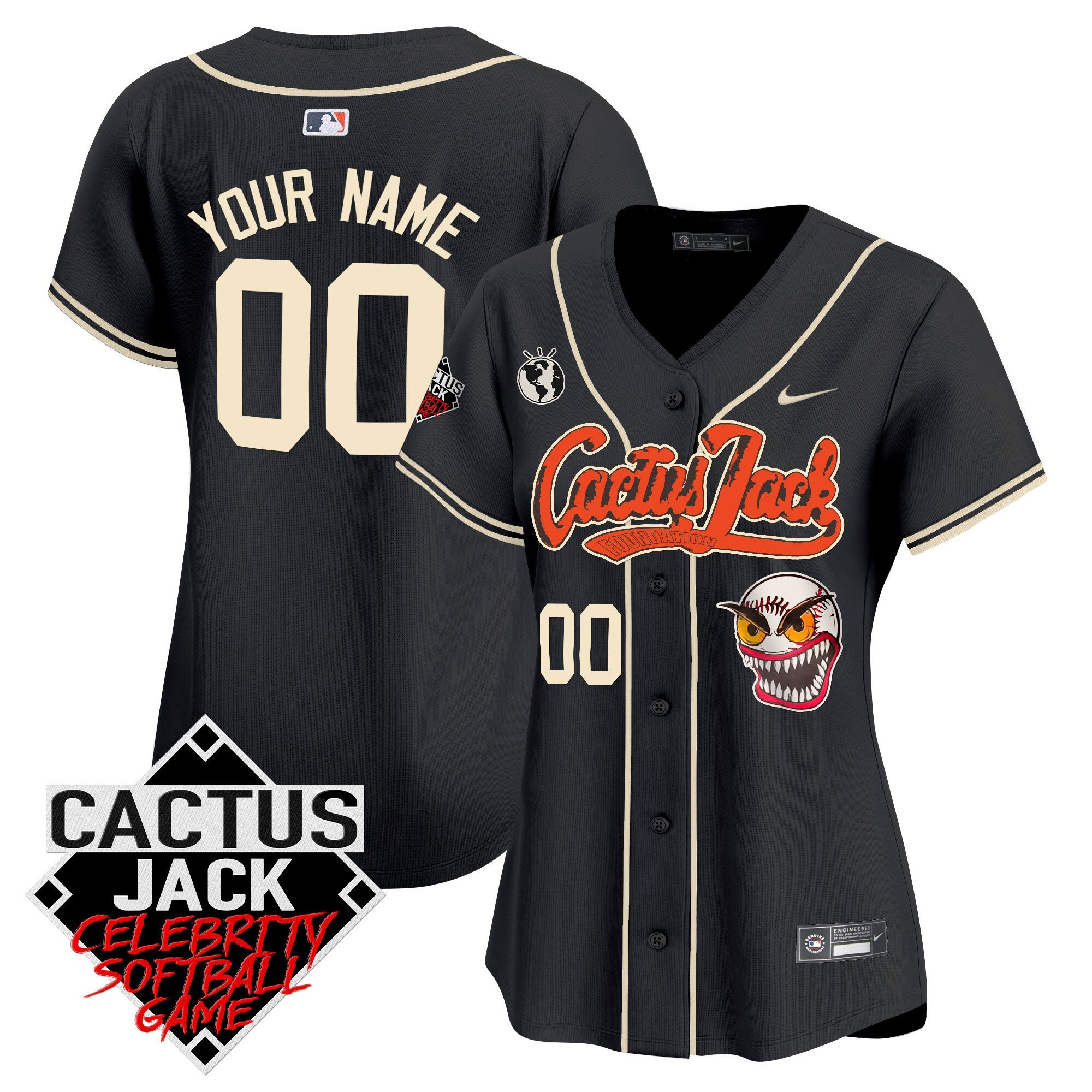 Houston Astros Cactus Jack Celebrity Softball Game Patch Custom Black MLB Jersey Women's