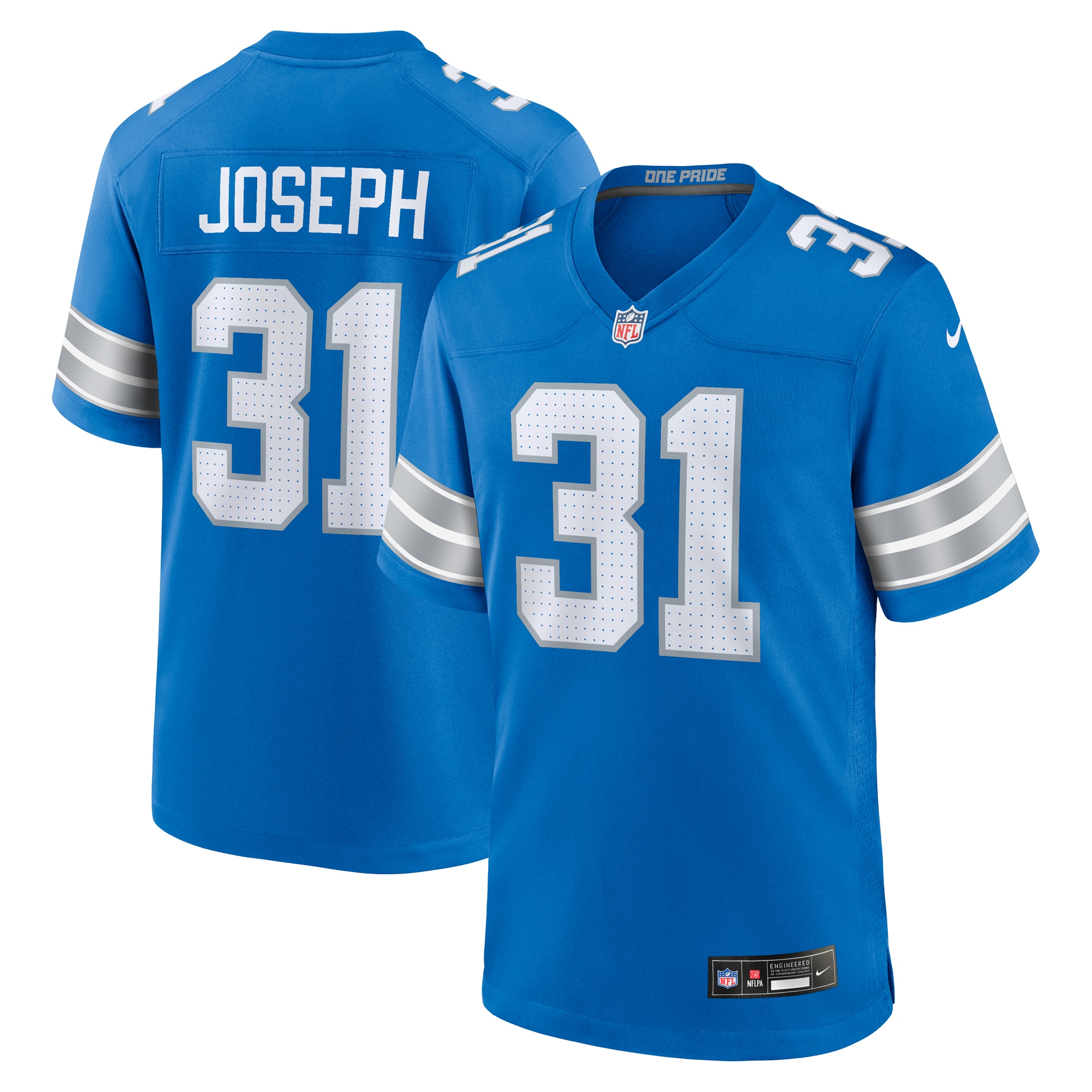 Detroit Lions Kerby Joseph Blue Team Game NFL Jersey Men's