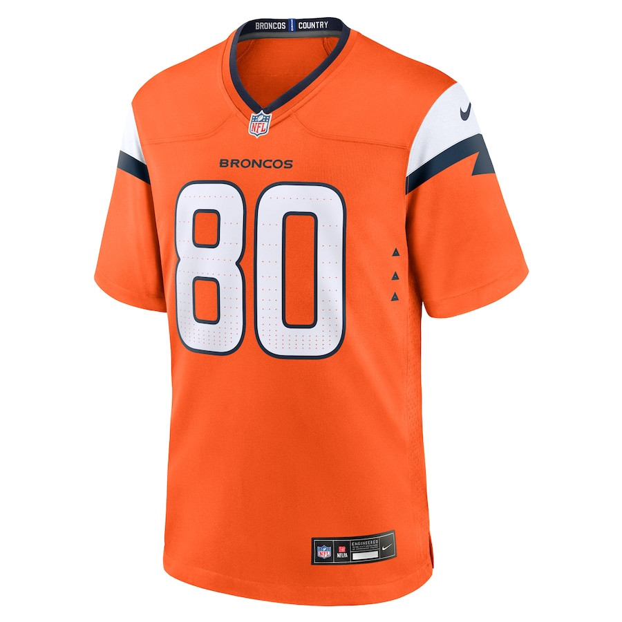 Greg Dulcich 80 Denver Broncos Team Game Orange NFL Jersey Men's