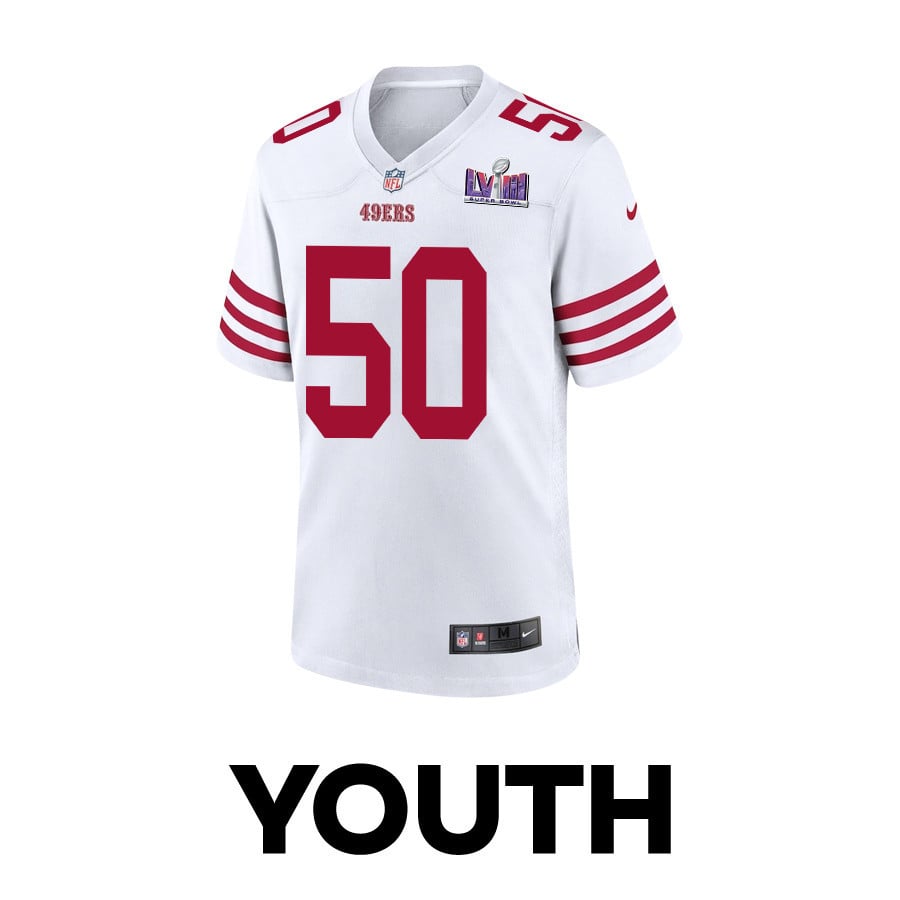 Jalen Graham 50 San Francisco 49ers Super Bowl LVIII Patch Game White NFL Jersey Youth