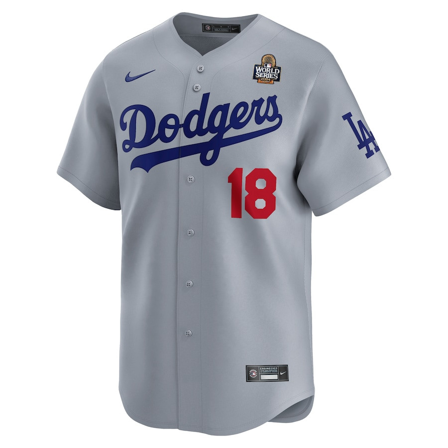 Yoshinobu Yamamoto 18 Los Angeles Dodgers 2024 World Series Alternate Limited Player Gray MLB Jersey Men's