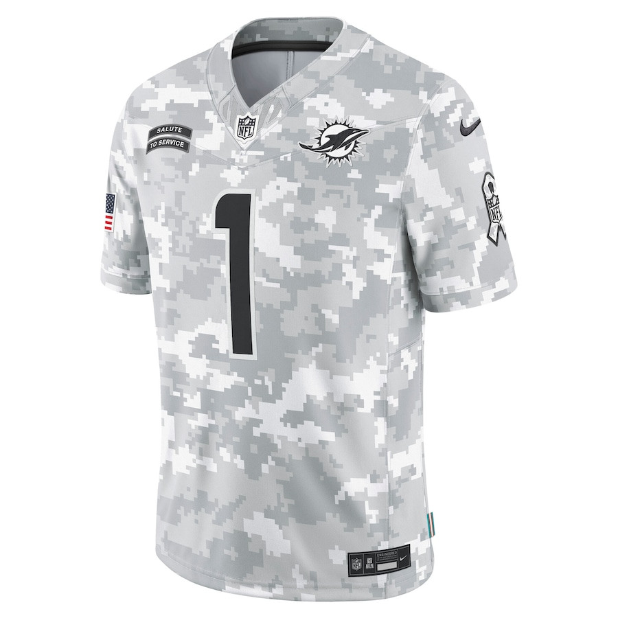 Tua Tagovailoa 1 Miami Dolphins 2024 Salute to Service Limited Arctic Camo NFL Jersey Men's
