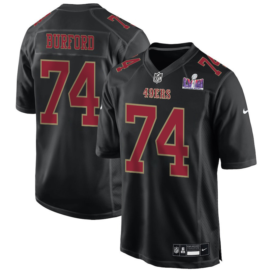 Spencer Burford 74 San Francisco 49ers Super Bowl LVIII Patch Fashion Game Carbon Black NFL Jersey Men's