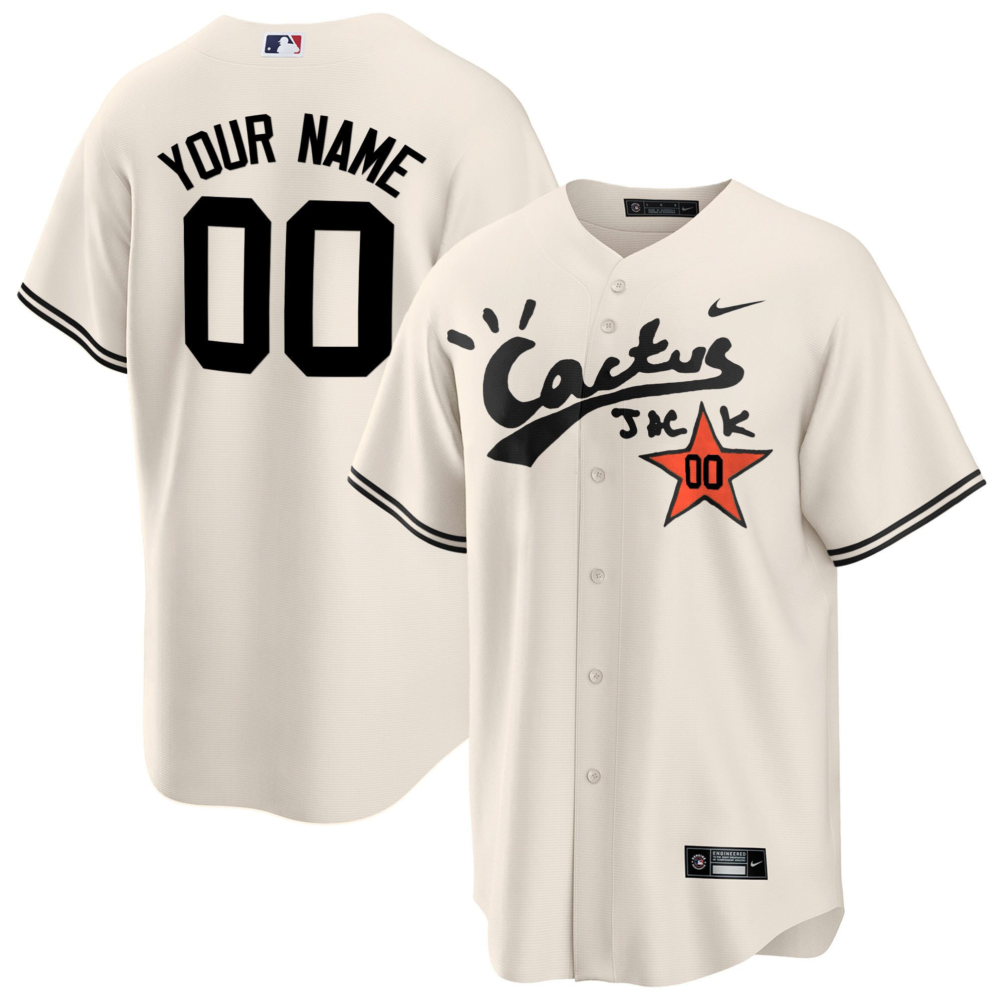 Houston Astros Cactus Jack Custom Cream MLB Jersey Men's