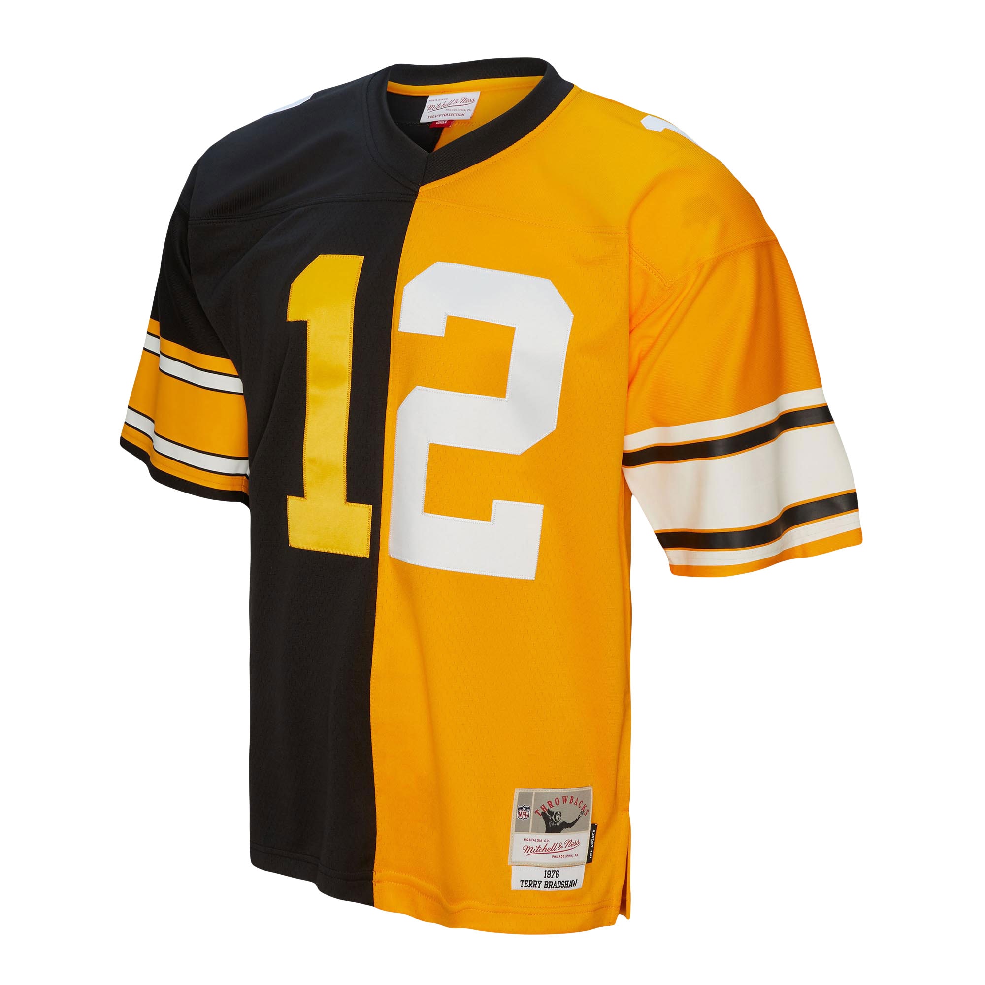 Pittsburgh Steelers Terry Bradshaw Mitchell Ness Black/Gold 1976 Split Legacy NFL Jersey Men's