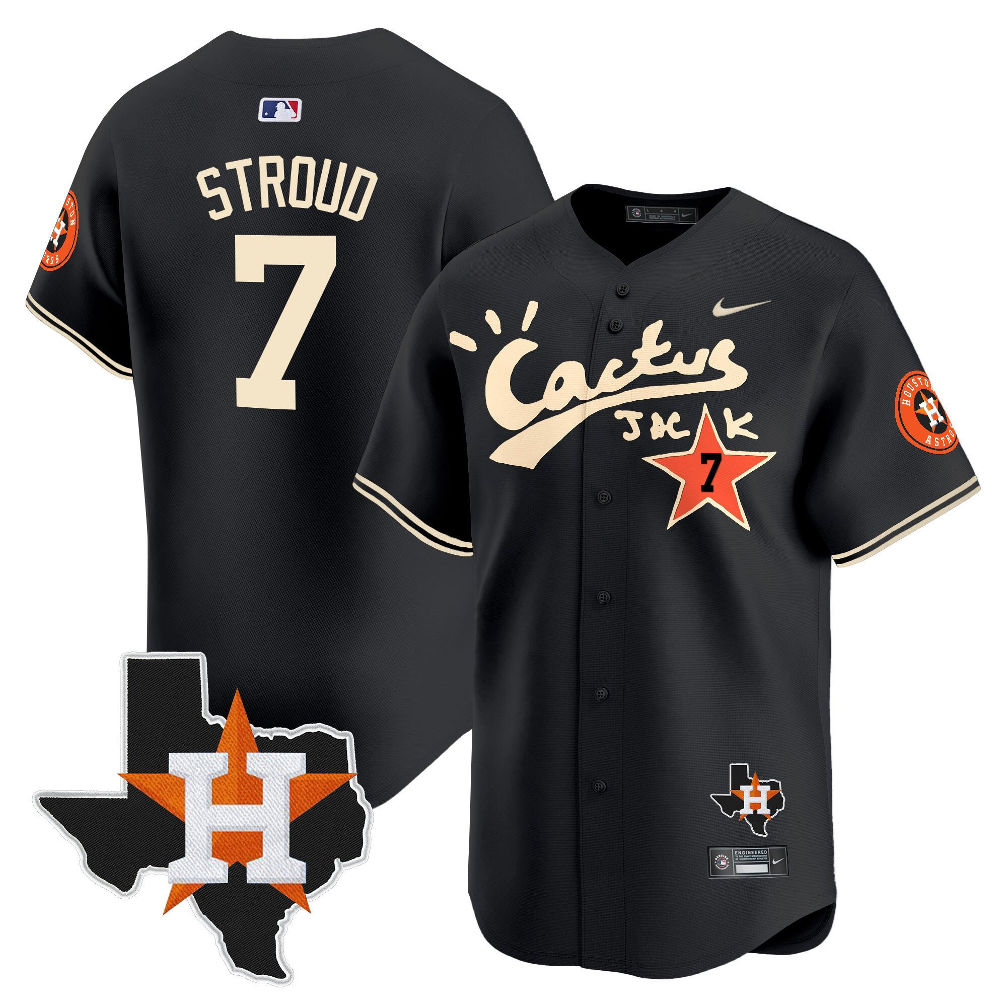 CJ. Stroud 7 Houston Astros Cactus Jack Houston Patch Limited Black MLB Jersey Men's