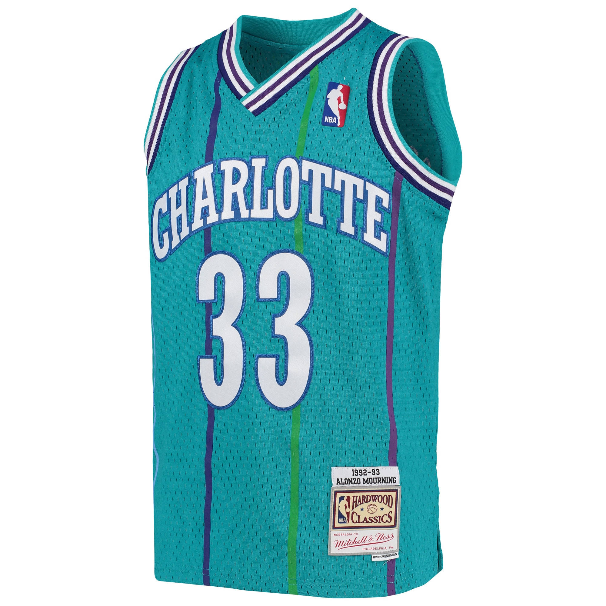 Mitchell Ness Alonzo Mourning Teal Charlotte Hornets 1992/93 Hardwood Classics Swingman NBA Jersey Youth