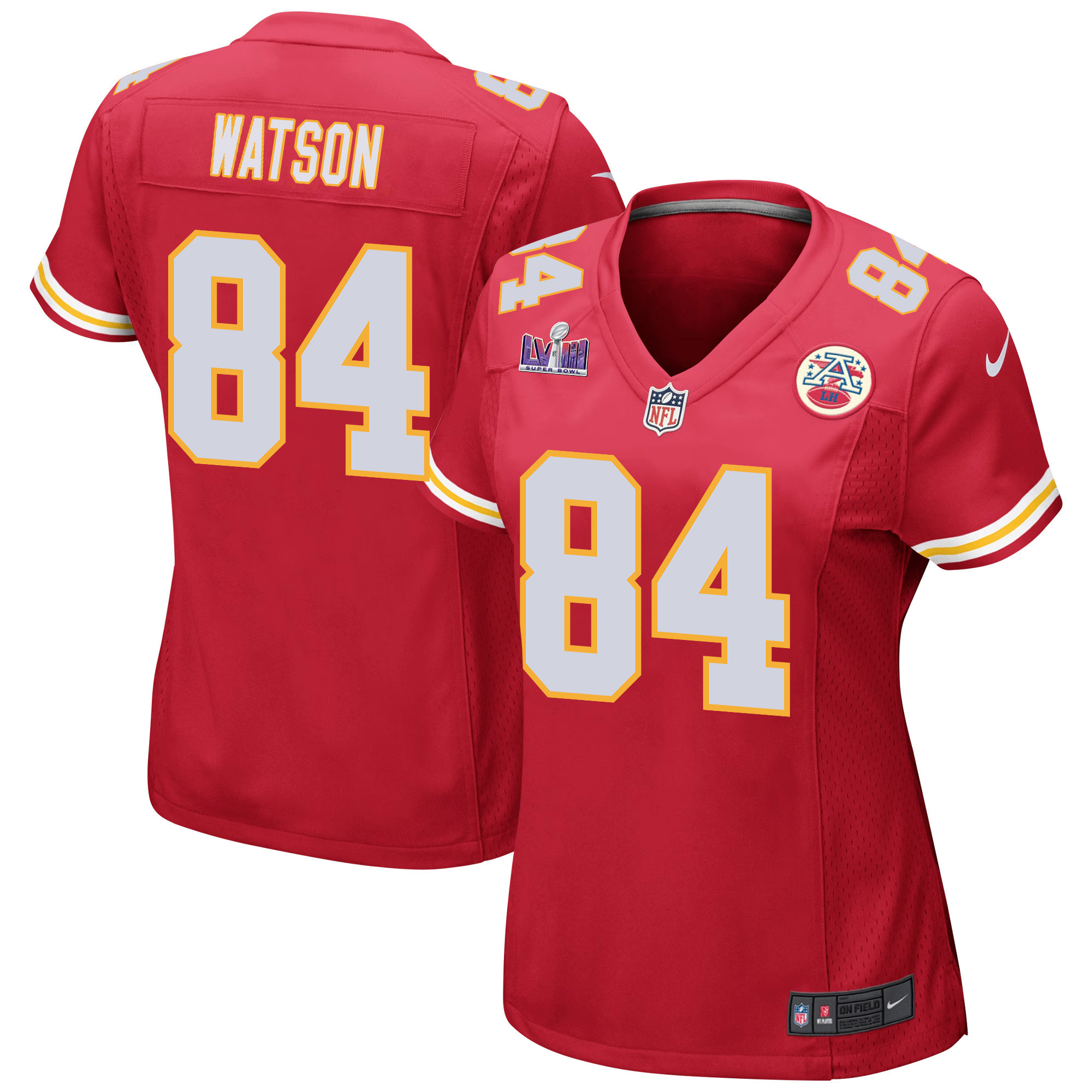 Justin Watson 84 Kansas City Chiefs Super Bowl LVIII Patch Game Red NFL Jersey Women's