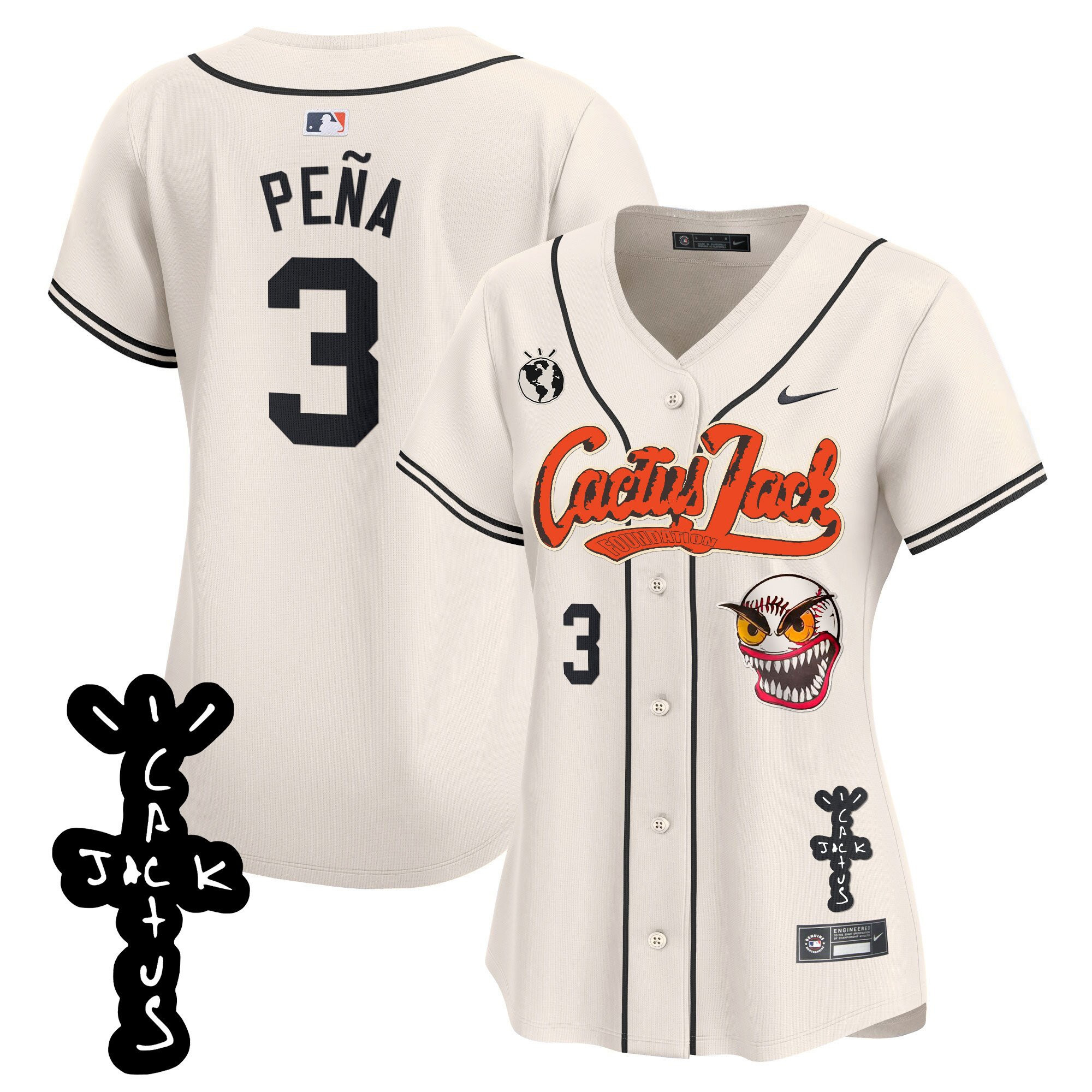 Jeremy Pena 3 Houston Astros Cactus Jack Patch V2 Cream MLB Jersey Women's