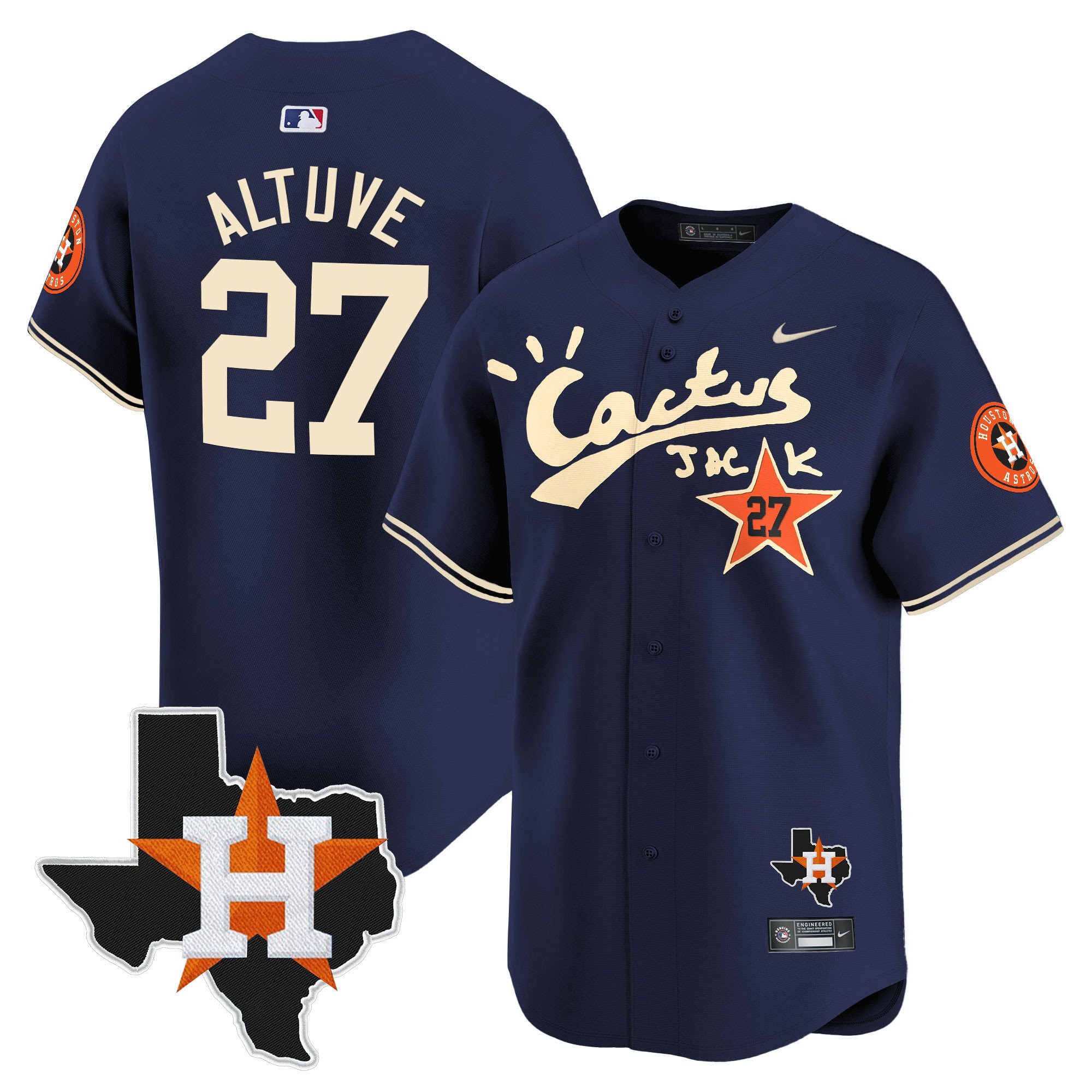 Jose Altuve 27 Houston Astros Cactus Jack Houston Patch Navy Limited Men MLB Jersey Men's