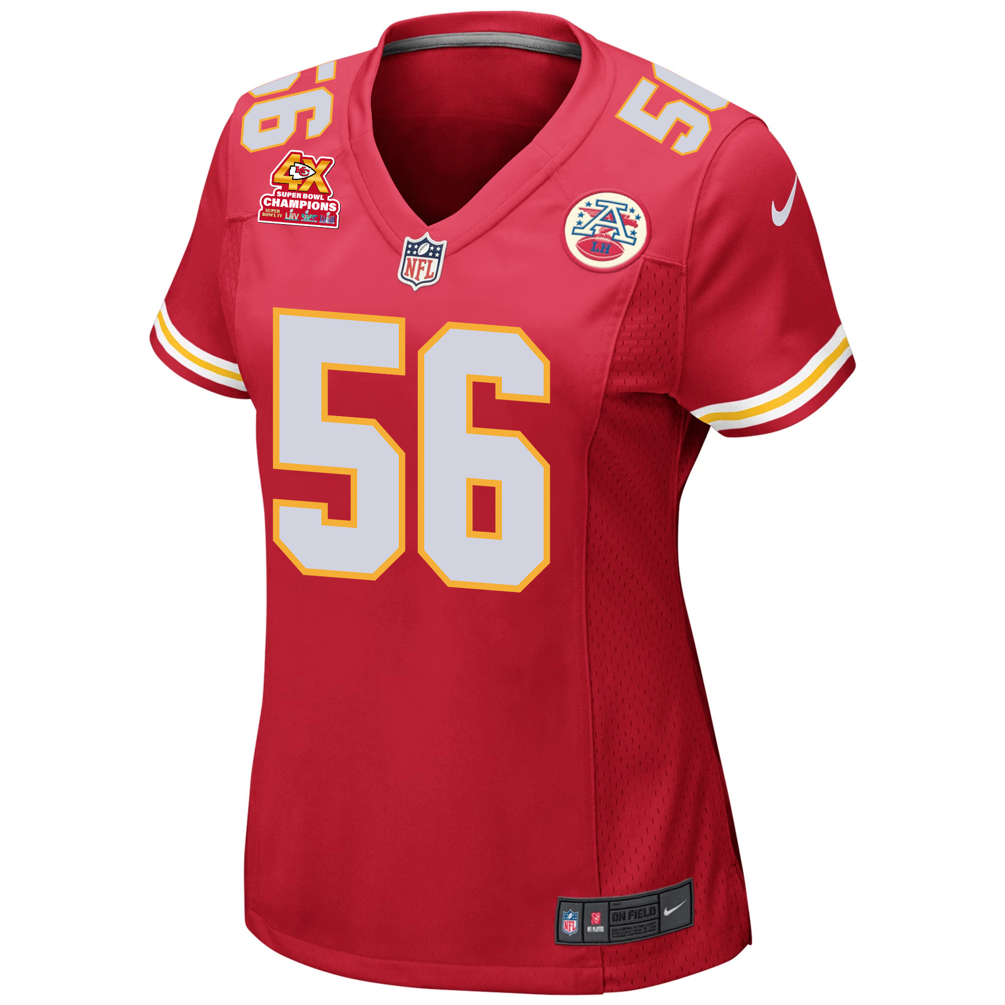 George Karlaftis 56 Kansas City Chiefs Super Bowl LVIII Champions 4X Game Red NFL Jersey Women's