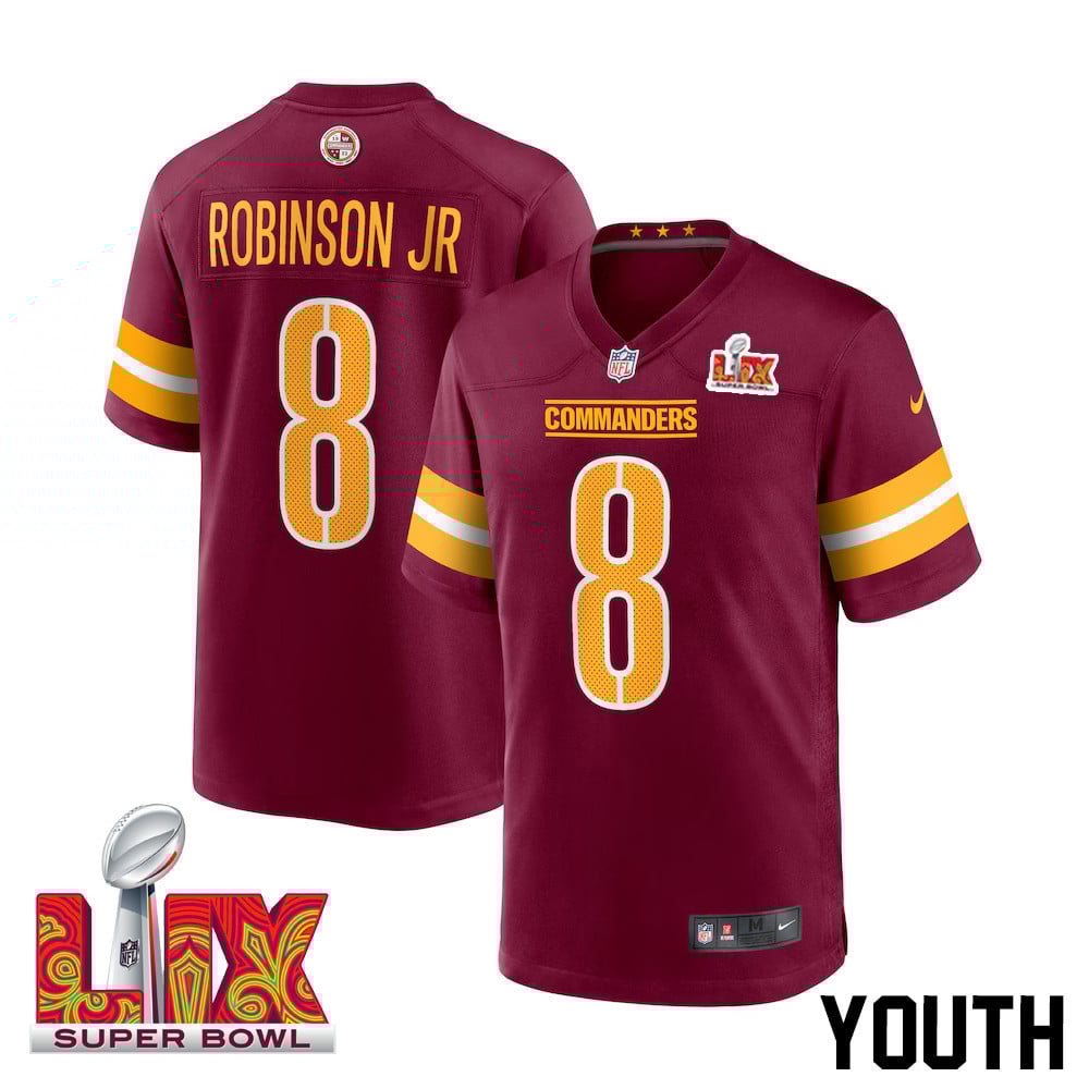 Brian Robinson #8 Washington Commanders Super Bowl LIX Burgundy NFL Jersey Youth
