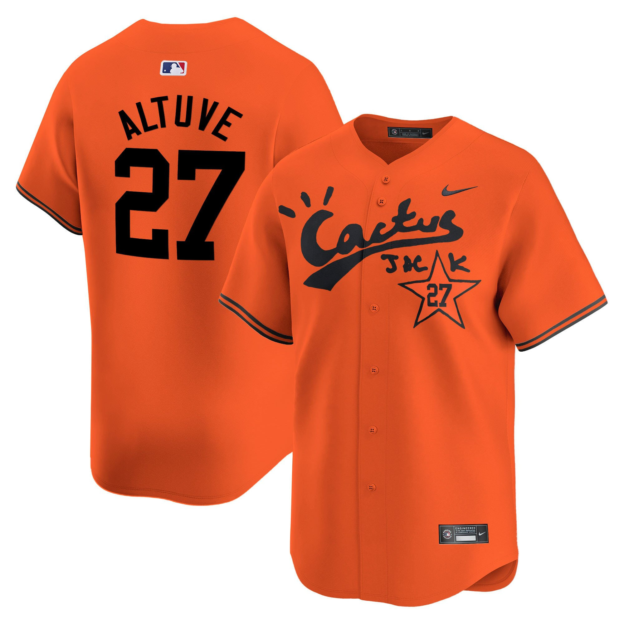 Jose Altuve 27 Houston Astros Cactus Jack Orange MLB Jersey Men's