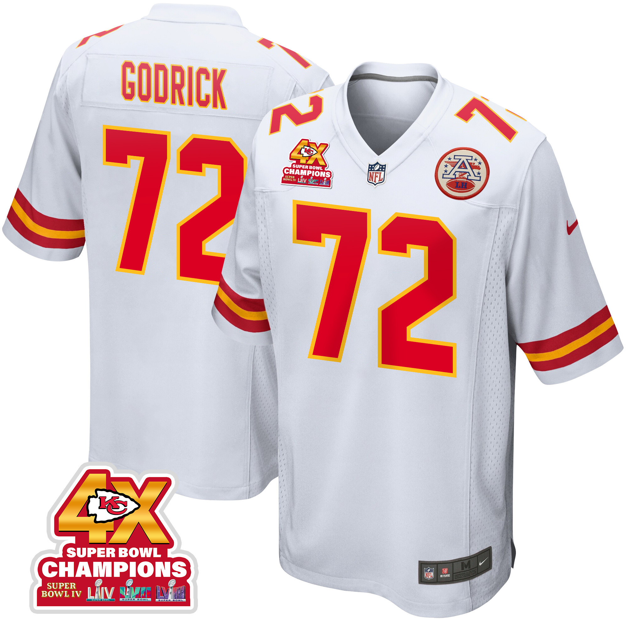 Chukwuebuka Godrick 72 Kansas City Chiefs Super Bowl LVIII Champions 4X Game White NFL Jersey Men's