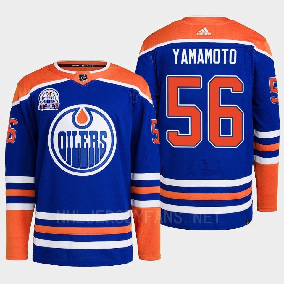 Edmonton Oilers Kailer Yamamoto 56 Royal Primegreen Lee Ryan Hall Of Fame Patch 2022 NHL Jersey Men's