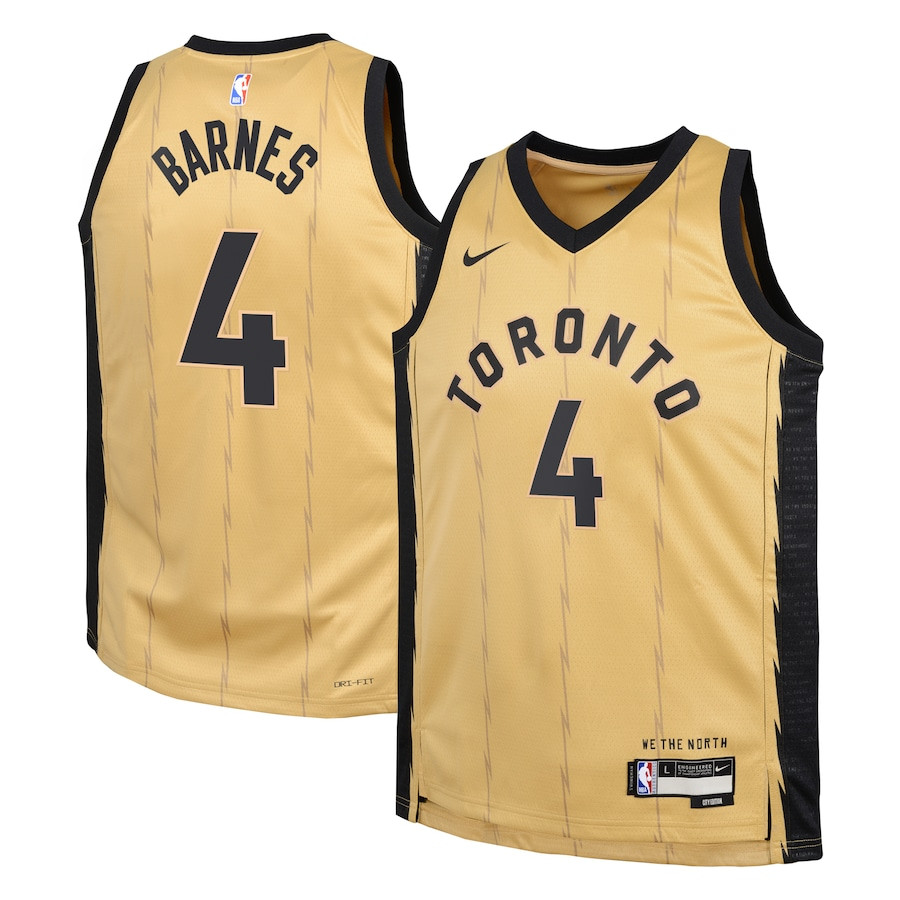 Scottie Barnes 4 Toronto Raptors 2023/24 City Edition Swingma Gold NBA Jersey Youth