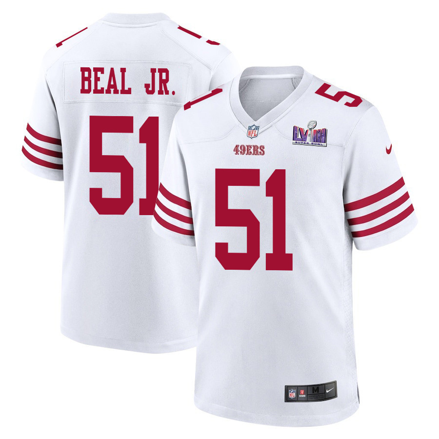Robert Beal Jr. 51 San Francisco 49ers Super Bowl LVIII Patch Game White NFL Jersey Men's