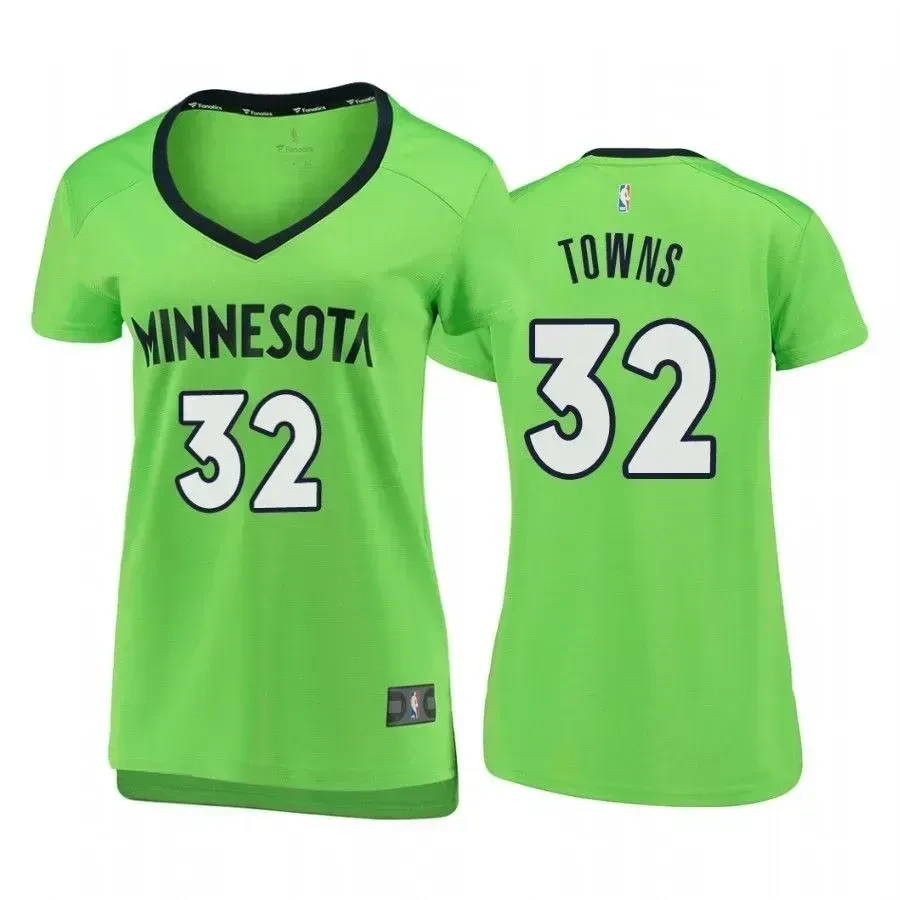 Minnesota Timberwolves Karl-anthony Towns 32 Statet Green NBA Jersey Women's
