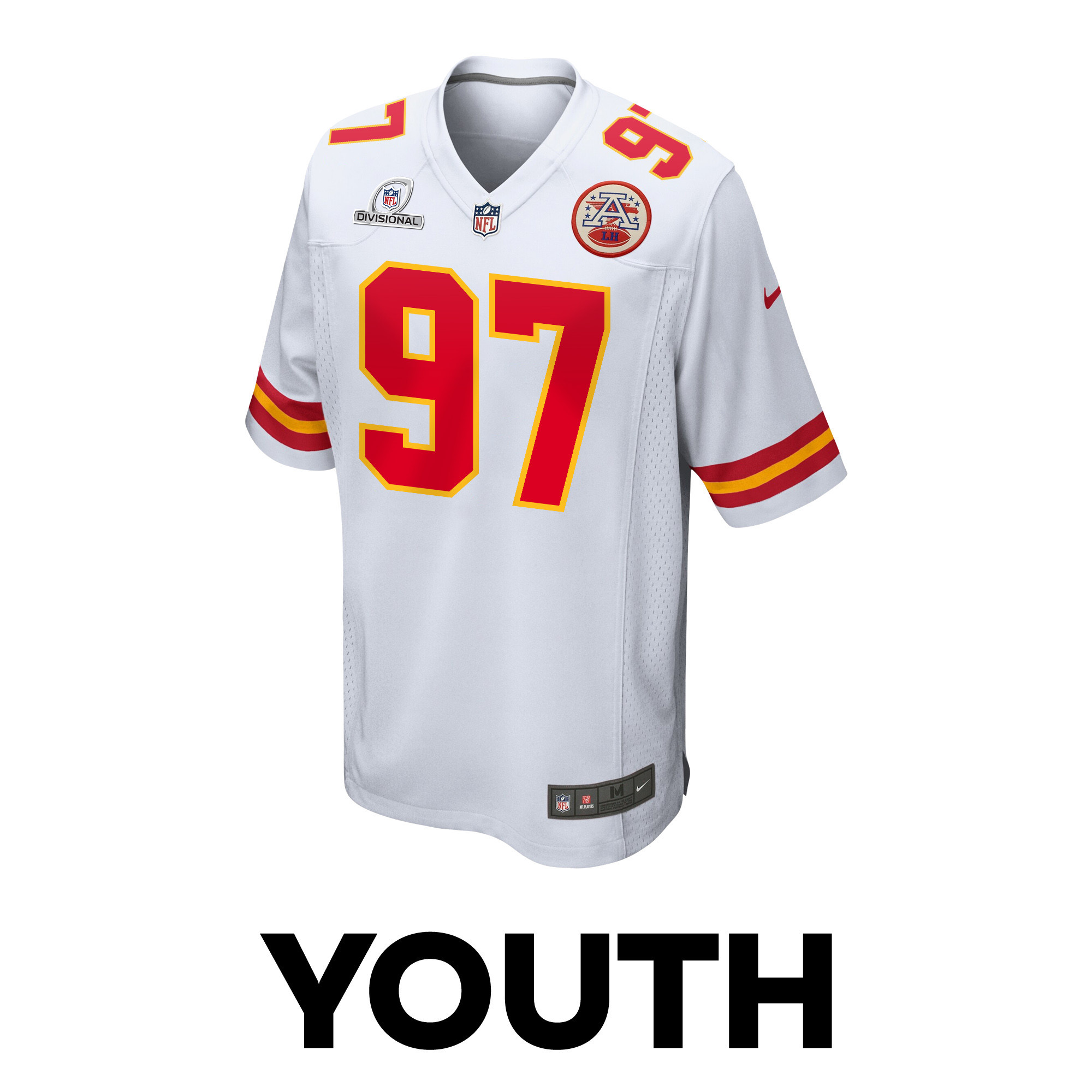 Felix Anudike-Uzomah 97 Kansas City Chiefs Super Bowl LVIII Patch Game White NFL Jersey Youth