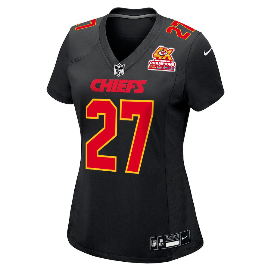 Chamarri Conner 27 Kansas City Chiefs Super Bowl LVIII Champions 4X Fashion Game Carbon Black NFL Jersey Women's