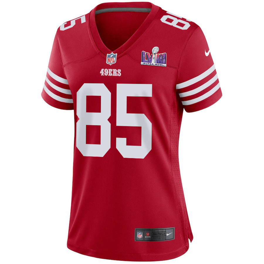 George Kittle 85 San Francisco 49ers Super Bowl LVIII Patch Game Scarlet NFL Jersey Women's