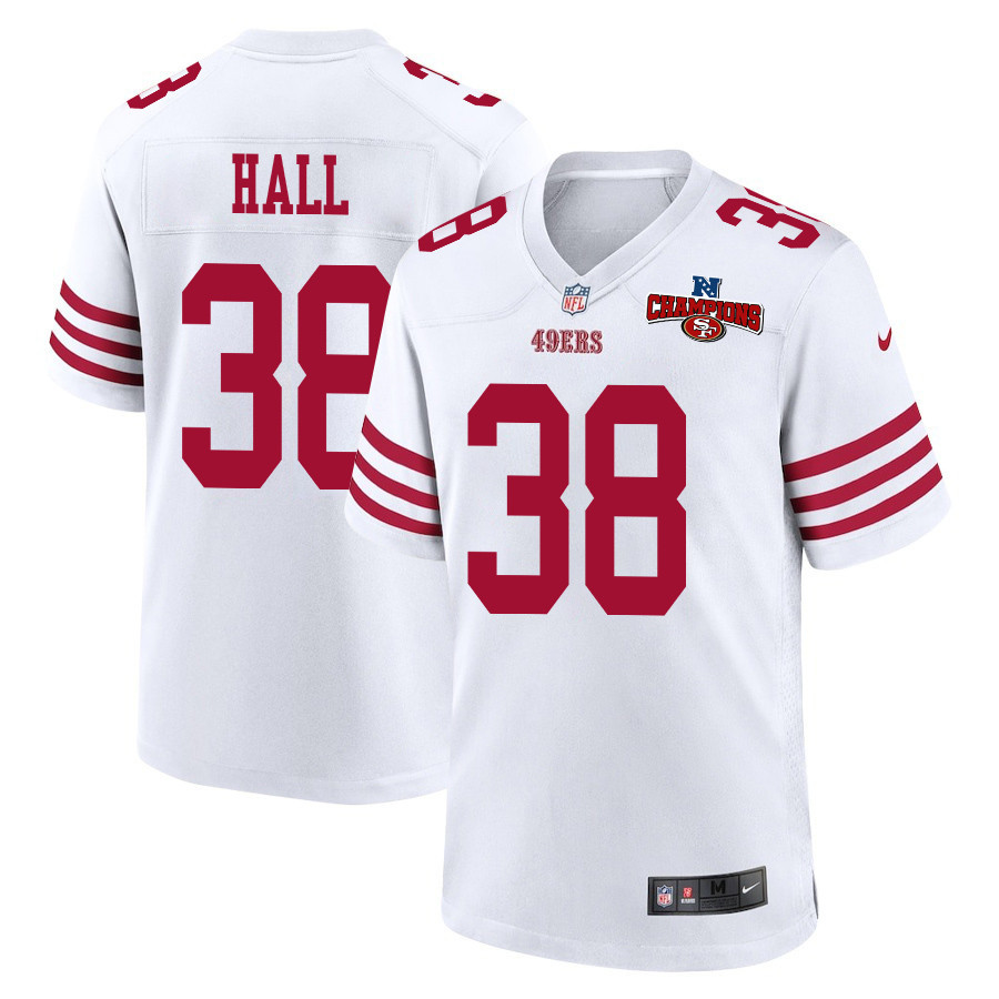 Kemon Hall 38 San Francisco 49ers NFC Champions Patch Game White NFL Jersey Men's
