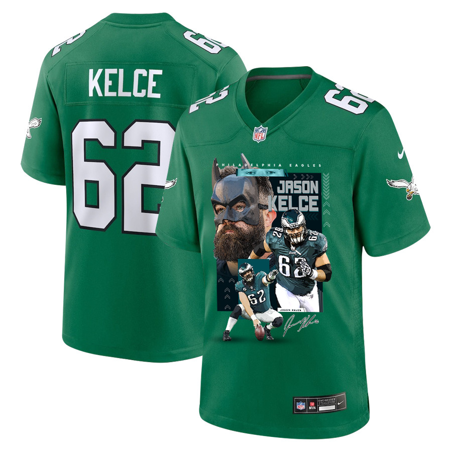Jason Kelce 62 Philadelphia Eagles The Fat Bat Alternate Game Kelly Green NFL Jersey Men's