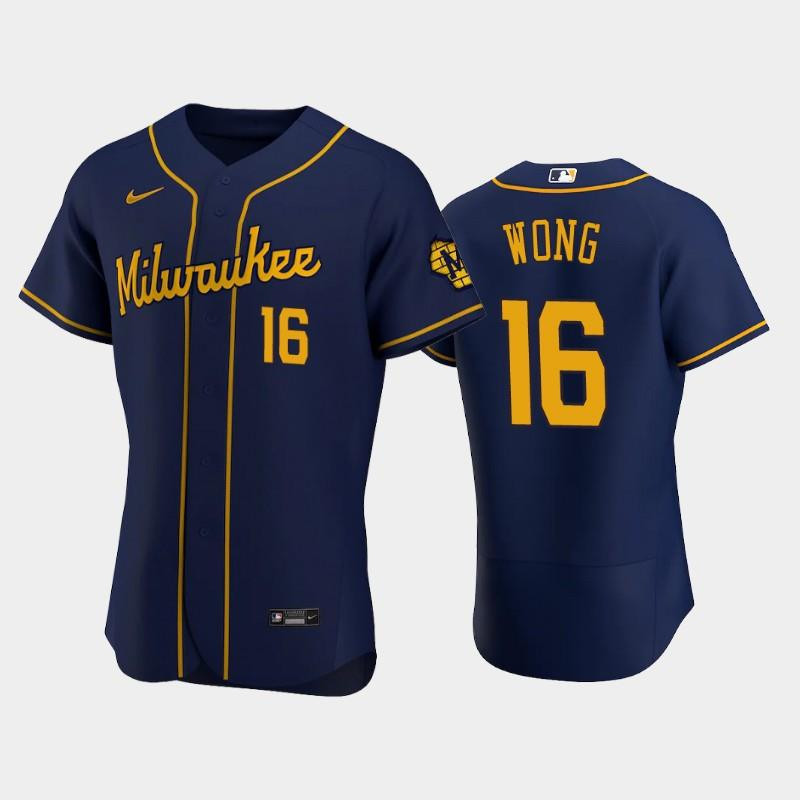Milwaukee Brewers 16 Kolten Wong Alternate Team Navy MLB Jersey Men's