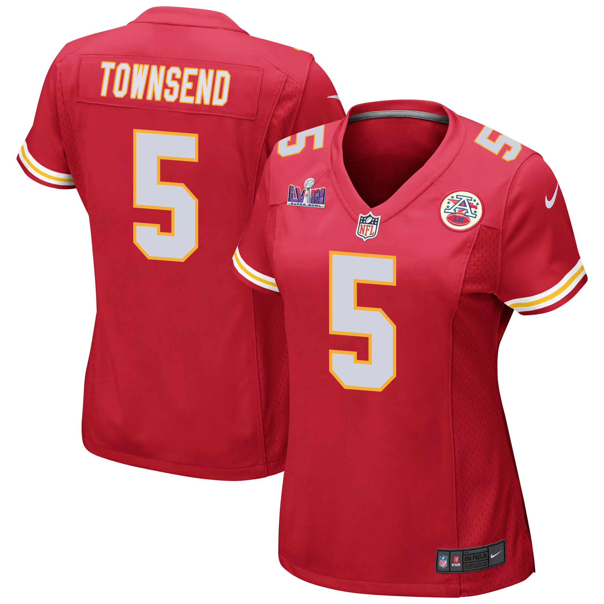 Tommy Townsend 5 Kansas City Chiefs Super Bowl LVIII Patch Game Red NFL Jersey Women's